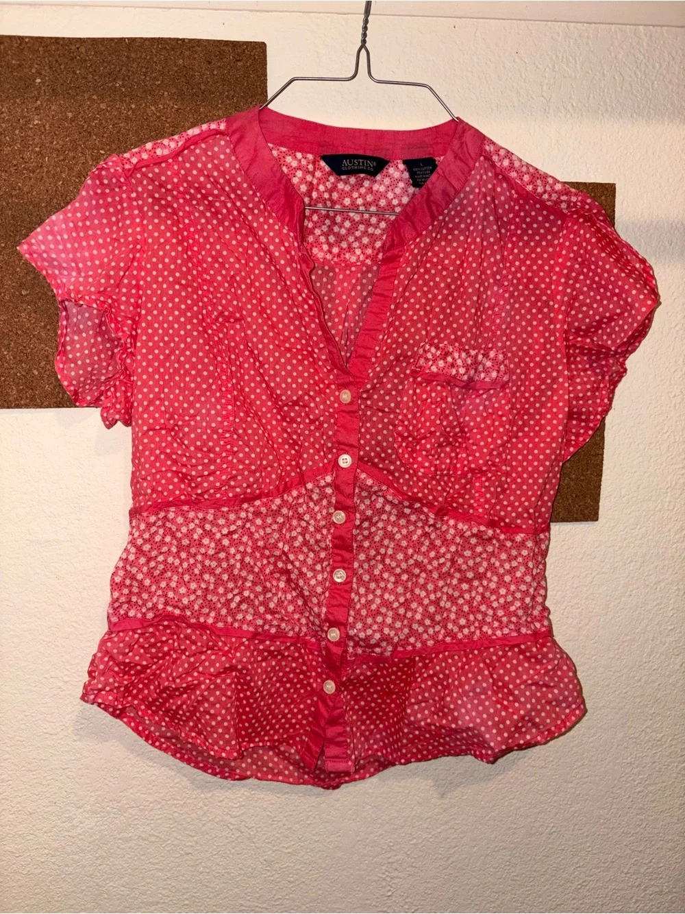 Austin Clothing Co. Coral Pink Short-Sleeve Button Front Top